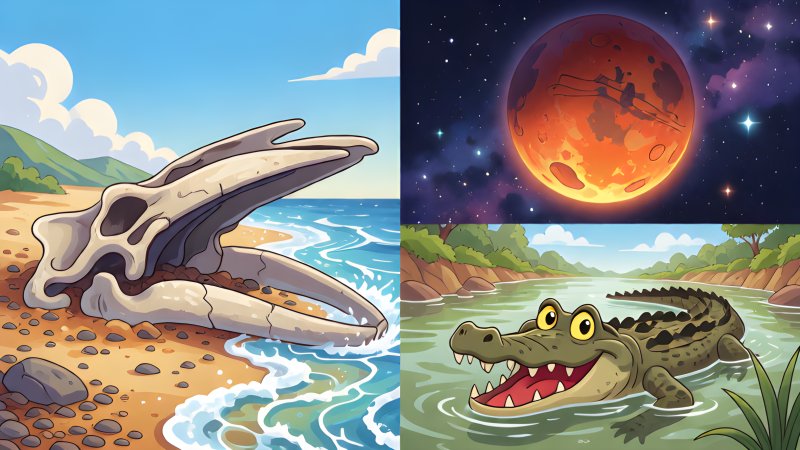 A Whale on the Beach, a Warm Half of Mars, and a Royal Crocodile