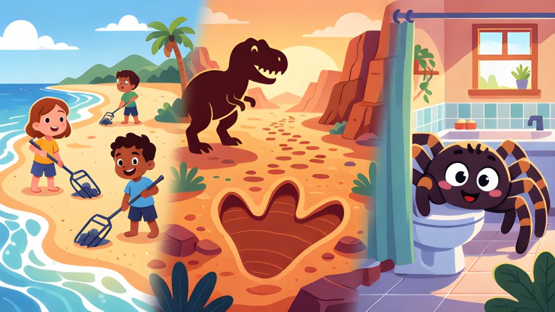 Beach Detectives, Dinosaur Footsteps and Spider Season